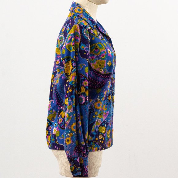 Vintage 60s 70s S Cotton Paisley Button Down Shirt - Picture 6 of 10
